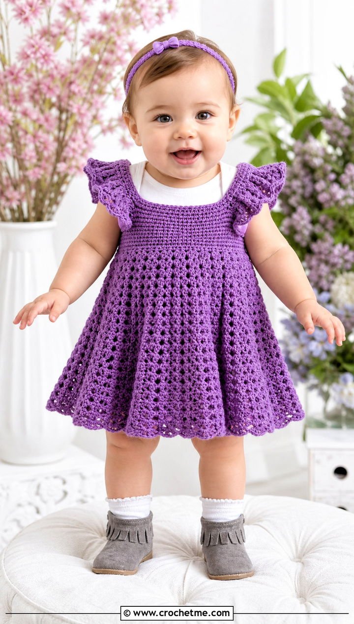 14. Ruffle Sleeve Crochet Blessing Dress With Ankle Booties