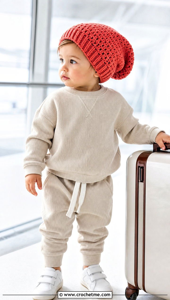 10. Slouchy Crochet Beanie With Knit Lounge Set