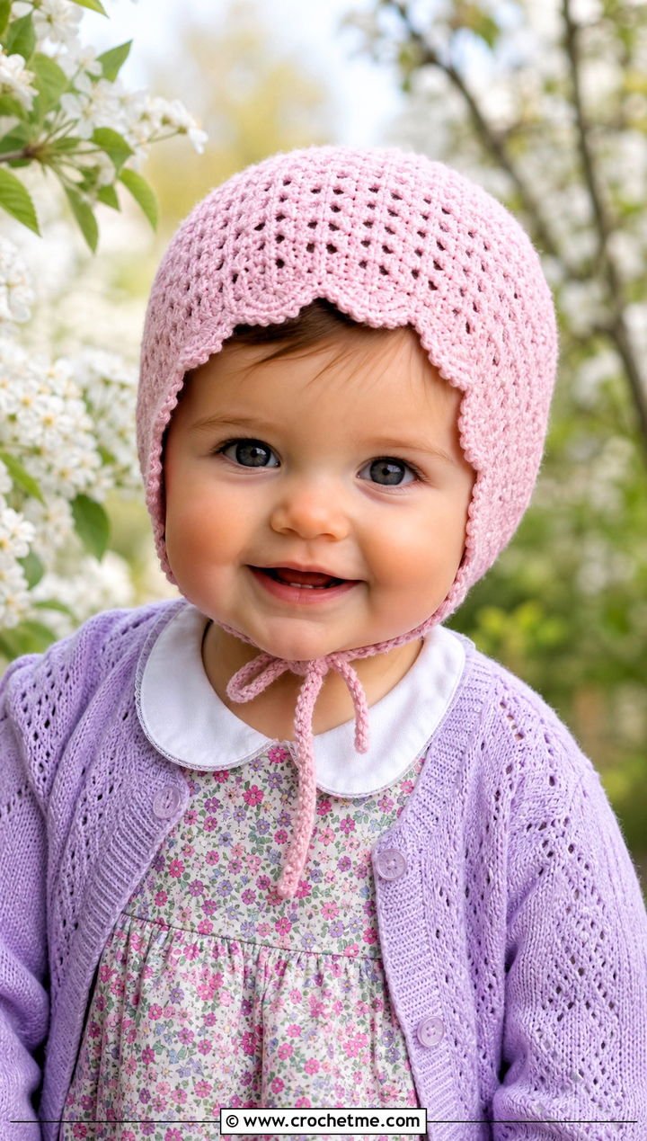 3. Crochet Bonnet With Floral Dress