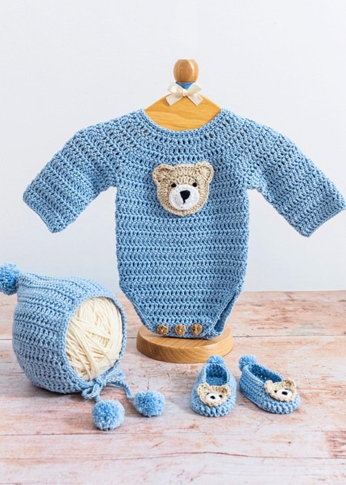 6. Teddy Romper Cute Crochet Baby Outfits