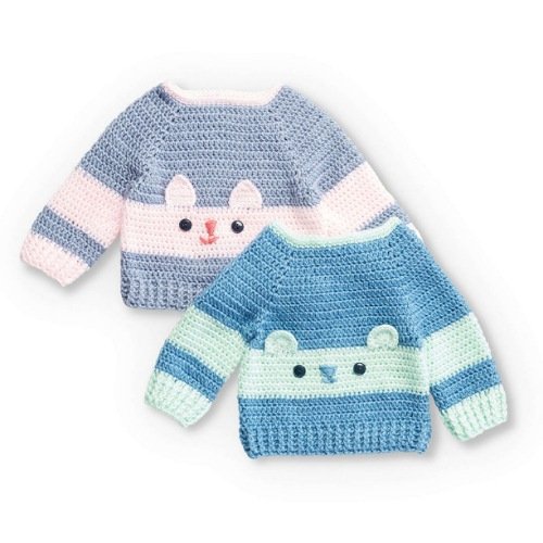 4. Crochet Cat and Bear Baby Sweaters