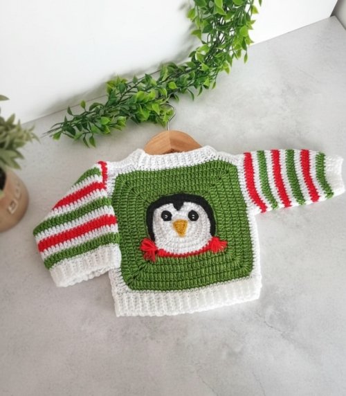 7. Penguin Baby Crochet Sweater