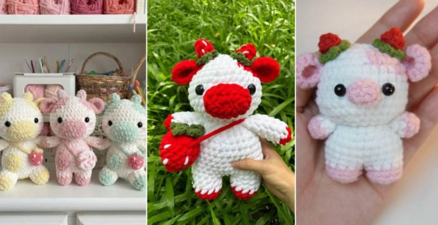 12 Crochet Strawberry Cow Free Patterns